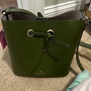 Kate Spade Dark Green bucket bag purse New with tags